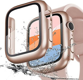 LIRUWECH Apple Watch 用 防水ケース 41mm-45mm アップルウォッチ第9/8/7世代 用 カバー 一体型 PC素材 全面保護 超薄型 装着簡単 耐衝撃 高透過率 指紋防止 傷防止 (ローズゴールド,41mm)