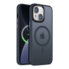 米軍規格 MagSafe対応 Gtsoho iPhone 14 iPhone 13 ケース 半透明 マグネット搭載 ワイヤレス充電 耐衝撃 耐久性 全面保護 黄ばみなし ストラップホール付き イフォン13 / 14用 カバー ネイビー