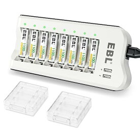 EBL 単4電池 充電器セット 8スロット 独立充電器+単四電池 1100mAh*8 セット 単三単四 ニッケル水素/ニカド充電池に対応可能 単4電池 充電器パック