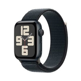 Apple Watch SE (第二世代, 2023) GPS (44mm)ケース用 44mmミッドナイトアルミニウムケースとミッドナイトスポーツループ フィットネストラッカーと睡眠トラッカー 衝突事故検出 心拍数のモニタリング Retinaディス