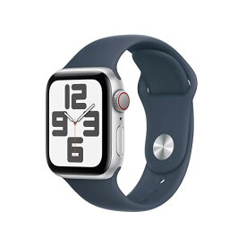 Apple Watch SE (第二世代, 2023) GPS + Cellular (40mm)ケース用 40mmシルバーアルミニウムケースとストームブルースポーツバンド - M/L フィットネストラッカーと睡眠トラッカー 衝突事故検出 心拍数の
