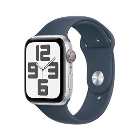 Apple Watch SE (第二世代, 2023) GPS + Cellular (44mm)ケース用 44mmシルバーアルミニウムケースとストームブルースポーツバンド - S/M フィットネストラッカーと睡眠トラッカー 衝突事故検出 心拍数の