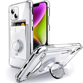 SHIELDS UP iPhone 14 用 ケース カード収納 背面ポケット リング付き スタンド機能 耐衝撃 透明 TPU スマホケース 6.1インチ アイフォン 14 カバー - クリア