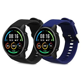 kwmobile 2x 交換ベルト 対応: Xiaomi Mi Watch/Mi Watch Color Sport バンド - シリコンバンド ソフト TPU 耐久性 黒色/紺色