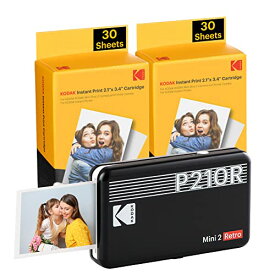 コダック KODAK Mini 2 Retro 4PASSポータブルフォトプリンター(5,3x8,6cm) 68枚バンドル,ブラック