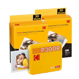 コダック KODAK Mini 3 Retro 4PASSポータブルフォトプリンター(7.6cmx7.6cm)+68枚バンドル,イエロー