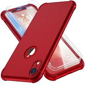 ORETECH iPhone XR用 ケース 保護フィルム 強化ガラス2枚付き 耐衝撃 対応 アイフォン XR用カバー レッド