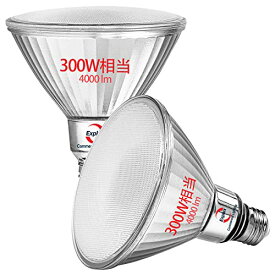 Explux LEDハイビーム電球 300W相当 驚き輝度4000lm E26口金 昼白色 ガラスボディ屋外防水防劣化 調光器非対応 PAR38(121mm径)ビームランプ 2個入
