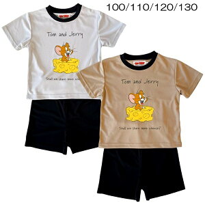 【100cmのみ】パジャマ トムとジェリー 子供 半袖 メッシュ ルームウェア 半袖Tシャツ&五分丈 100 110 120 130 夏 キャラクター グッズ【1点までメール便可】
