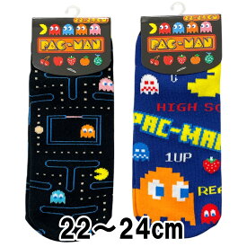 【ネイビーのみ】PAC-MAN パックマン 靴下 スニーカー ソックス 子供 キッズ 婦人 レディース 22 23 24cm レトロ ゲーム キャラクター グッズ【6点までメール便可】