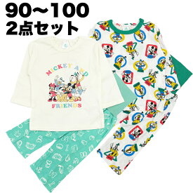 2025年 福袋 2点セット ディズニー ミッキー フレンズ パジャマ 綿100% 腹巻き付き スムース 接結 長袖 春 秋 冬 ベビー キッズ 子供 服 男の子 90 95 100