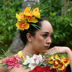 ナニオーキッド ヘア クリップ Maunaloa マウナロア フラダンス 髪飾り ホワイト ピンク イエロー 頭飾り ヘア アクセサリー 小物 ハワイアン