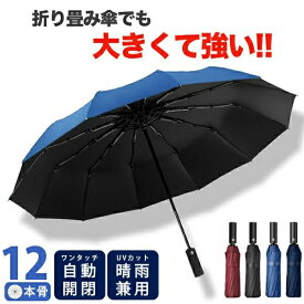 折りたたみ傘 ワンタッチ 自動開閉 12本骨 大きめ メンズ レディース 折り畳み傘 雨傘 日傘 晴雨兼用 大きいサイズ 撥水加工 男性 女性 ビジネス 通勤 コンパクト 宅配便送料無料