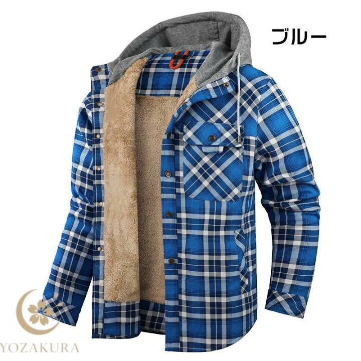 ボアジャケット フード付き チェック柄 冬服 モコモコ メンズ 男女兼用 