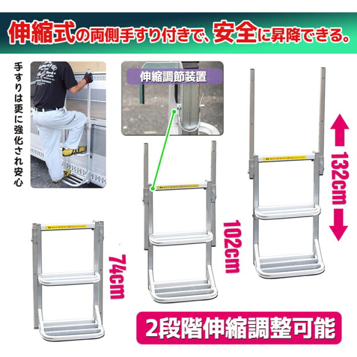 楽天市場】手すり付き汎用トラック用荷台はしご2段 トラックはしご 