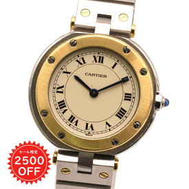 【マラソン限定2500円OFFクーポン&P2倍!】 CARTIER カルティエ サントス ラウンド クォーツ レディース腕時計 SS×YG アイボリー文字盤 高級 ブランド ウォッチ 【中古】