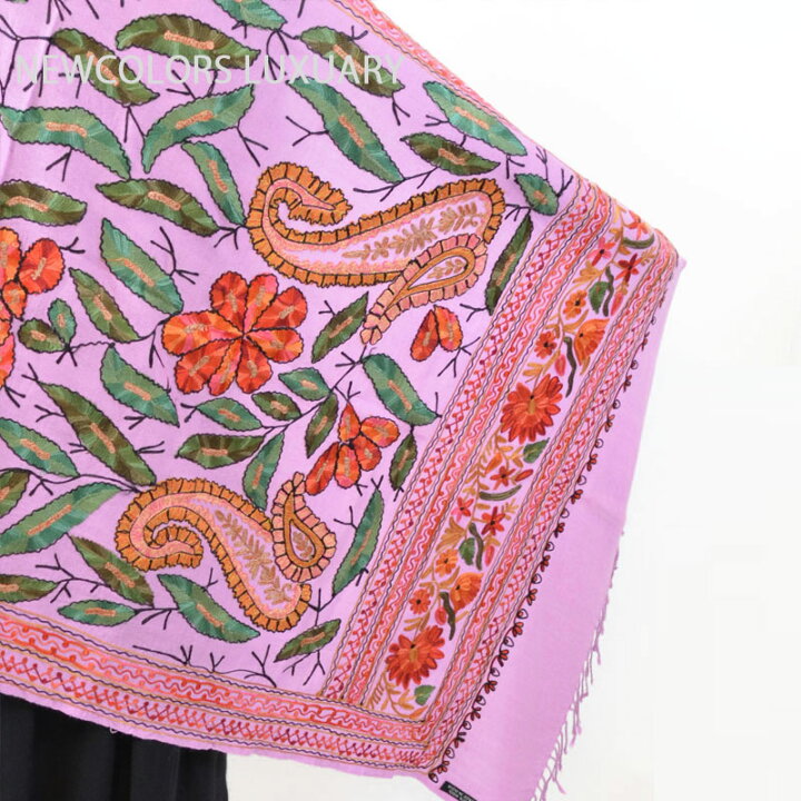 楽天市場】ゴージャス手刺繍インド製 パシュミナ カシミール刺繍入  