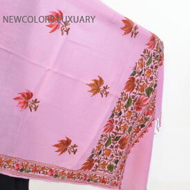 ゴージャス手刺繍インド製　パシュミナ　カシミール刺繍入ストール ウール　100％　ショール　ピンク