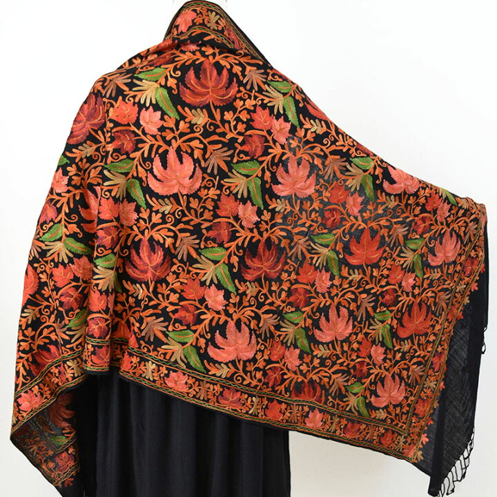 楽天市場】ゴージャス手刺繍インド製 パシュミナ カシミール刺繍入  