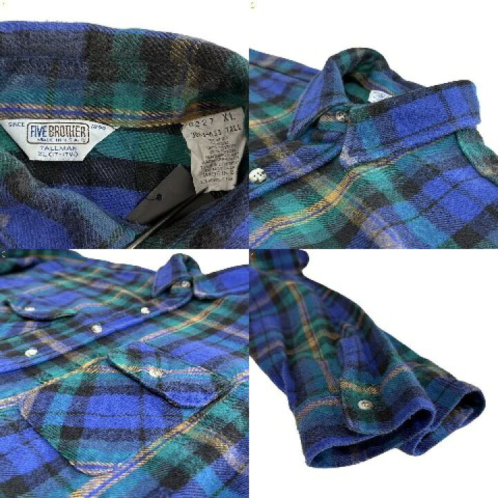 楽天市場】USA製 70s~80s FIVE BROTHER Check Flannel L/S Shirt 青緑 