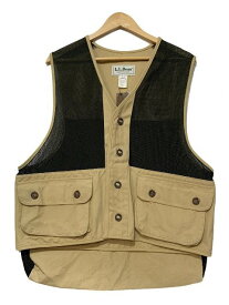 USA製 80s〜90s L.L.Bean Duck Mesh Fishing Vest ベージュ黒 L エルエルビーン フィッシングベスト ハンティングベスト ダック地 メッシュ 古着 【中古】