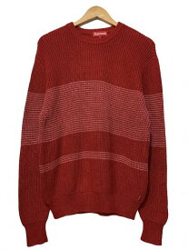 15SS SUPREME Tonal Stripe Crewneck Sweater 赤 S シュプリーム セーター コットンニット ボーダー柄 切り替え レッド 2015春夏 古着 【中古】