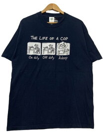 00s THE LIFE OF A COP Print S/S Tee 紺 L 警察 イラスト Tシャツ プリント ネイビー 古着 【中古】