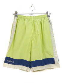 90s NAUTICA Cotton-Nylon Swim Shorts ネオンイエロー S ノーティカ コットン ナイロン スイムショーツ ロゴ 【中古】