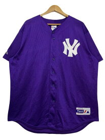 USA製 90s Majestic "NY YANKEES" Baseball Shirt 紫 XL マジェスティック ニューヨークヤンキース ベースボールシャツ ユニフォーム MLB パープル 古着 【中古】