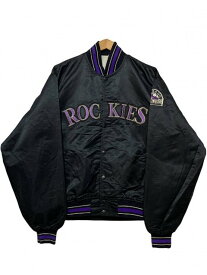 USA製 90s STARTER "Colorado Rockies" Satin Varsity Jacket 黒 XL スターター コロラド ロッキーズ サテン スタジャン MLB 古着 【中古】