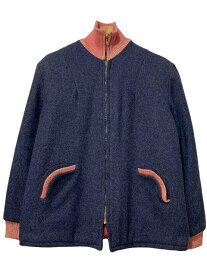 50s Vintage Wool Pharaoh Coat 紺ピンク L ヴィンテージ ファラオコート ウールジャケット スタジャン CROWNジップ ネイビー 古着 【中古】
