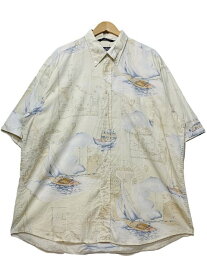 90s NAUTICA Cotton BD S/S Shirt 生成り XL ノーティカ 半袖 シャツ 総柄 ヨット 海 ボタンダウン ホワイト 古着 【中古】