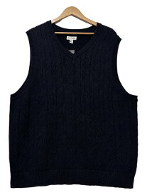 00s ST JOHN'S BAY V-Neck Cotton Cable Knit Vest 黒 XL セントジョンズベイ ニットベスト ケーブルニット Vネック コットン ブラック 古着 【中古】