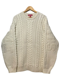 新品 23AW SUPREME Applique Cable Knit Sweater XL 白 シュプリーム ニット セーター ケーブル編み ロゴ【中古】