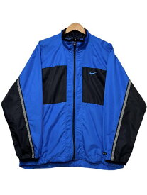 96年製 NIKE Logo Nylon Jacket 青黒 L 90s ナイキ ナイロンジャケット ブルー ブラック 古着 【中古】