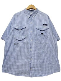 Columbia PFG Check Fishing S/S Shirt 水色白 XL コロンビア 半袖 フィッシングシャツ ギンガムチェック柄 ブルー 古着【中古】