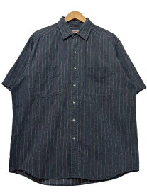 80s BANANA REPUBLIC Stripe Cotton S/S Shirt 紺 L バナナリパブリック 半袖 シャツ ストライプ バナリパ ネイビー 古着【中古】