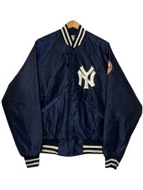 90s STARTER "NY YANKEES" Satin Varsity Jacket 紺 XL スターター ニューヨークヤンキース スタジャン ジャケット MLB ネイビー 古着 【中古】