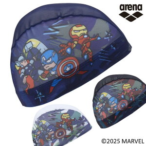 arena DISNEY MARVELメッシュキャップ AS5SSC80U アイアンマン キャプテン・アメリカ グルート ロケット スイムキャップ 左右別プリント 水泳 ディズニー マーベル 帽子