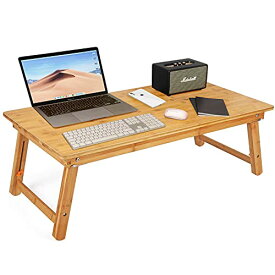ノートパソコンデスク PCスタンド 傷付きにくい 竹製 ベッドテーブル ローテーブル 座卓・ちゃぶ台 折りたたみ式 高さ調節可能 多機能 万能テ
