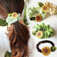 UE ヘアゴム 向日葵 ししゅう ヘアアクセサリー シュシュ 洗顔 ヘアゴム ヘアケア 小さめ 細め 髪留めゴ…