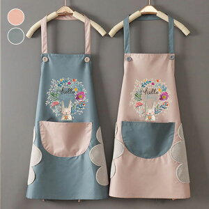 1B24 手拭き エプロン レディース ウサギ プリント 防水 防油 耐久性 キッチン キッチン用品 キッチンエプロン 作業服 家事 クッキング 調理 ベーキング 防水エプロン カバーオール ファッシ