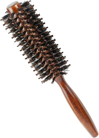 ロールブラシ 猪毛 ヘアブラシ ブローブラシ くし 櫛 コーム 木製 ヘアーブラシ(Brown, Mサイズ(4.5cm))【L5】