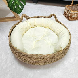 ちぐら型 ペットベッド 犬 猫 ベッド マット 洗える 冷感 ふわふわ クッション 爪とぎ 円形 かわいい 丸型 猫耳 フレーム 4点セット 猫ベッド 綿パッド クッション ござ
