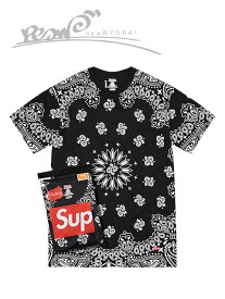 【送料無料】【あす楽対応】【楽ギフ_包装】【メンズ Tシャツ・ブラック】Supremeシュプリーム【Supreme/HANES BANDANA TAGLESS TEES (2PACK)】【FW22A60】【M L】”シュプリームヘインズタグレスバンダナ柄Tシャツ2枚セット”