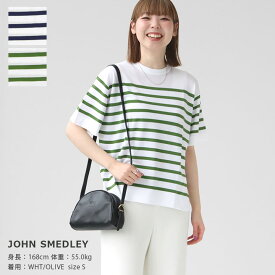 JOHN SMEDLEY(ジョン スメドレー) レディース 30G 半袖 ラウンドネック ストライプTシャツ(DARCY)