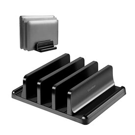 VAYDEERノートパソコンスタンド 縦置きノートpc スタンド 3台収納 ホルダー幅調整可能 ABS樹脂製 for タブレット/ipad/Surface/MacBook Pro Air 縦置き用- ブラック