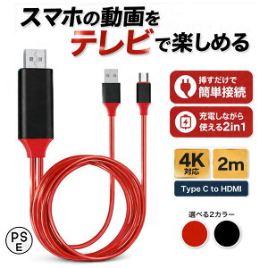 HDMI �ϊ��P�[�u�� 2in1 Type-C �^�C�v c typec 4K 2m �[�d�@�\ �X�}�z iPhone �A�C�t�H�� �e���r�ڑ� �Q�[��