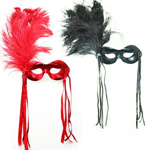 セール 仮面舞踏会 仮面 マスク ベネチアンマスク スパンコール 羽根付き ブラック・レッド 1000円
