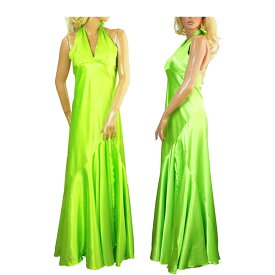 ドレス ワンピース パーティードレス　ホルターネック サテン グリーン Mサイズ 送料無料 1000円